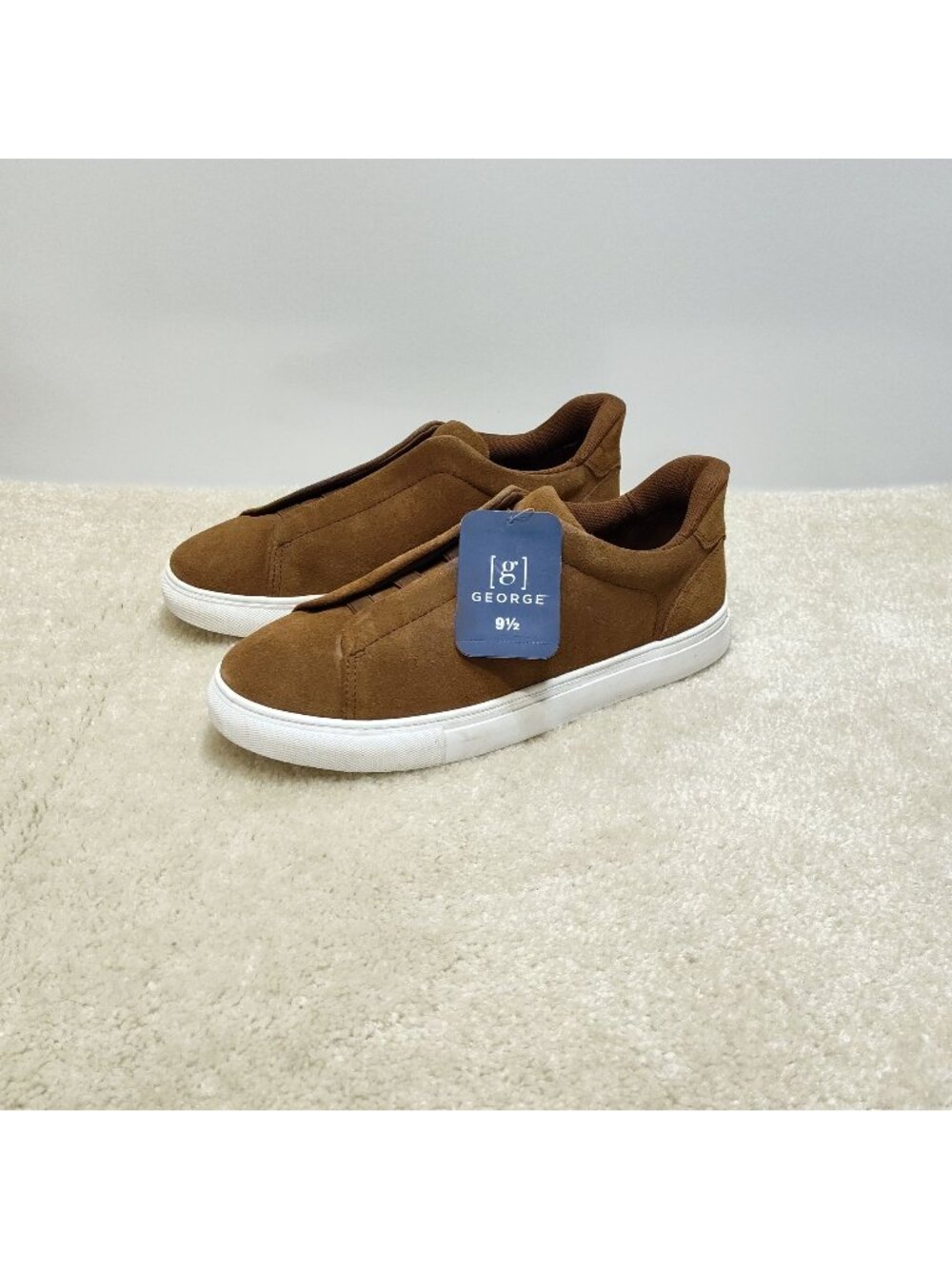 George Gore Slip On Sneakers Men 9.5 Suede Leather Cognac Brown Skater Shoes NWT